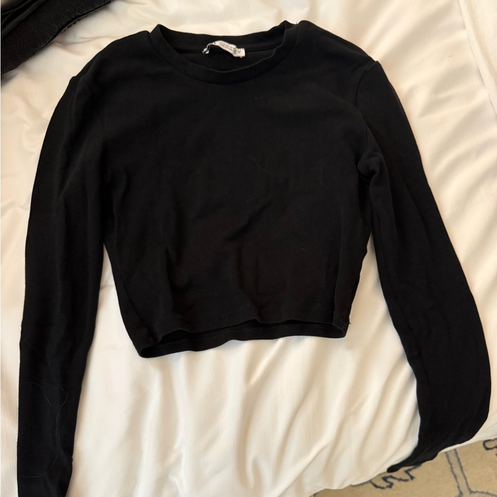 Zara Black Long Sleeve Crop Top